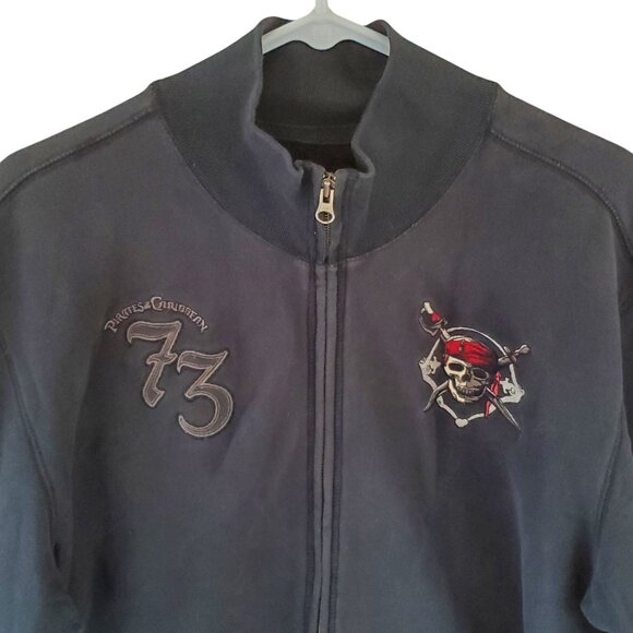 DISNEY Pirates of the Caribbean Full Zip Sweatshirt Mens XL Black Embroider Knit - Picture 7 of 10